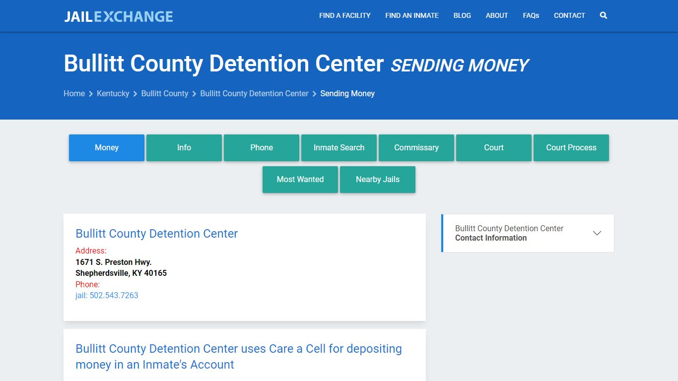 Send Money to Inmate - Bullitt County Detention Center, KY - Jail Exchange