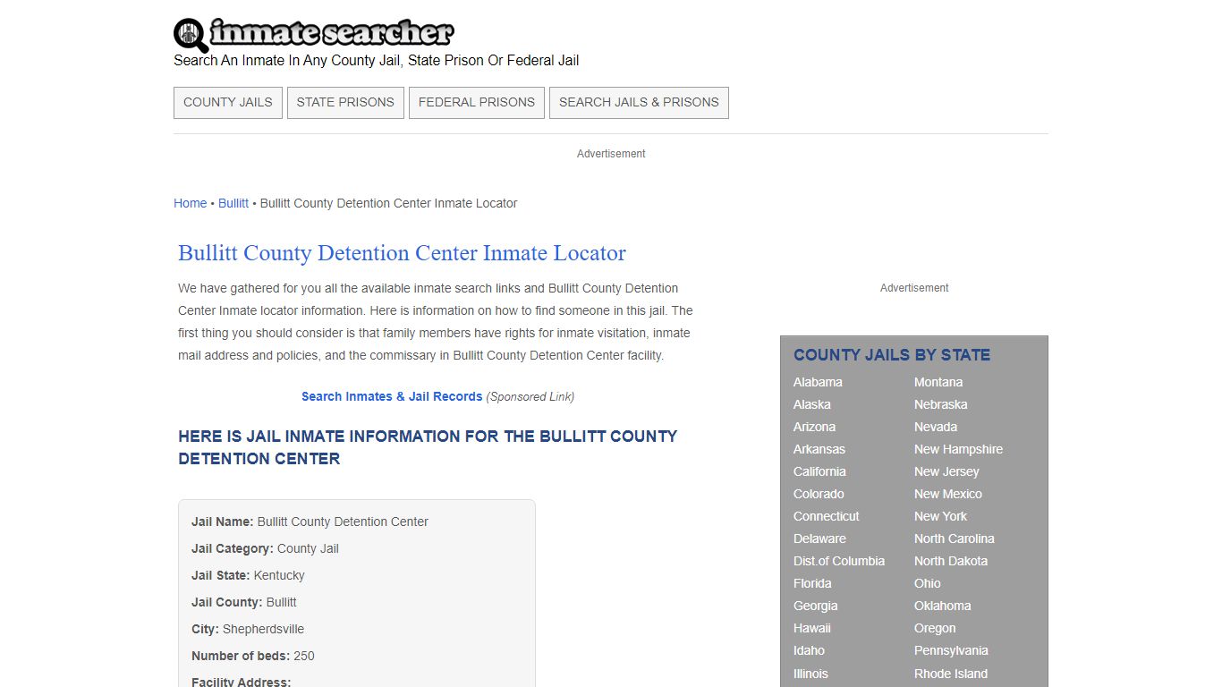 Bullitt County Detention Center Inmate Locator - Inmate Searcher